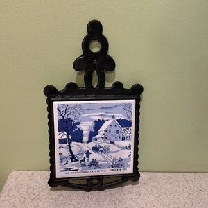 Vintage Currier and Ives, cast-iron tile trivet, wall hanging 1959